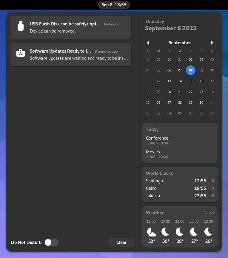 Clock, calendar, appointments and notifications